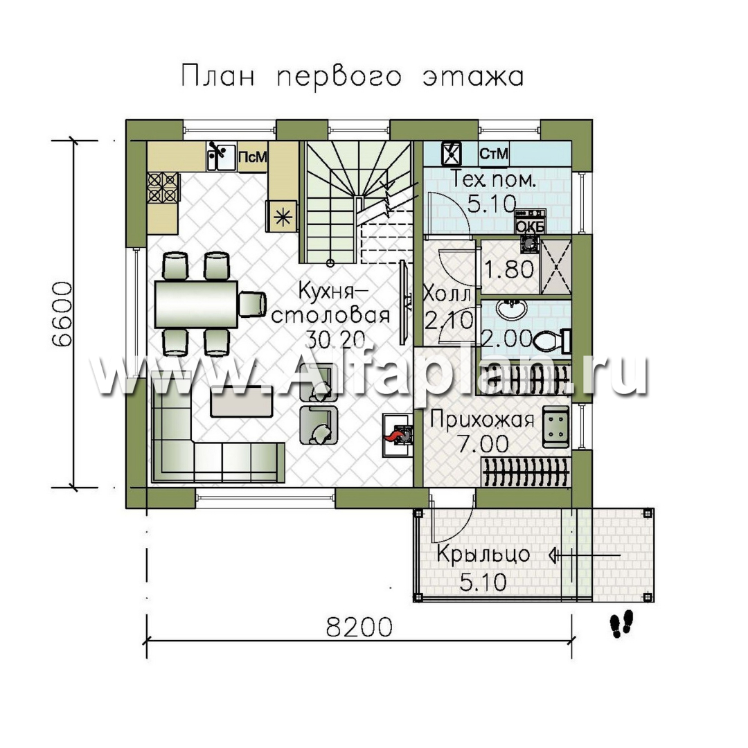 Проекты домов Альфаплан - "Бессер" - проект каркасного дома с мансардой, в скандинавском стиле - изображение плана проекта №1