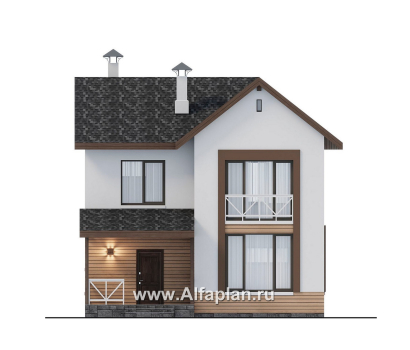 Проекты домов Альфаплан - "Бессер" - проект каркасного дома с мансардой, удобная планировка, лучшее использование пространства - превью фасада №1