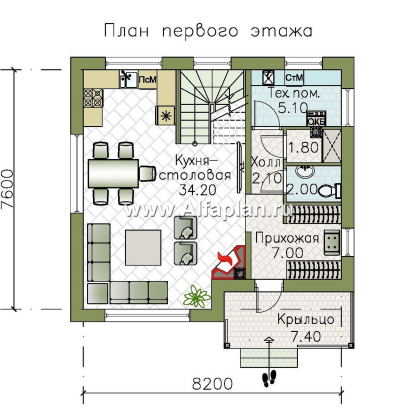 «Бессер» - проект каркасного дома с мансардой, удобная планировка, лучшее использование пространства - превью план дома