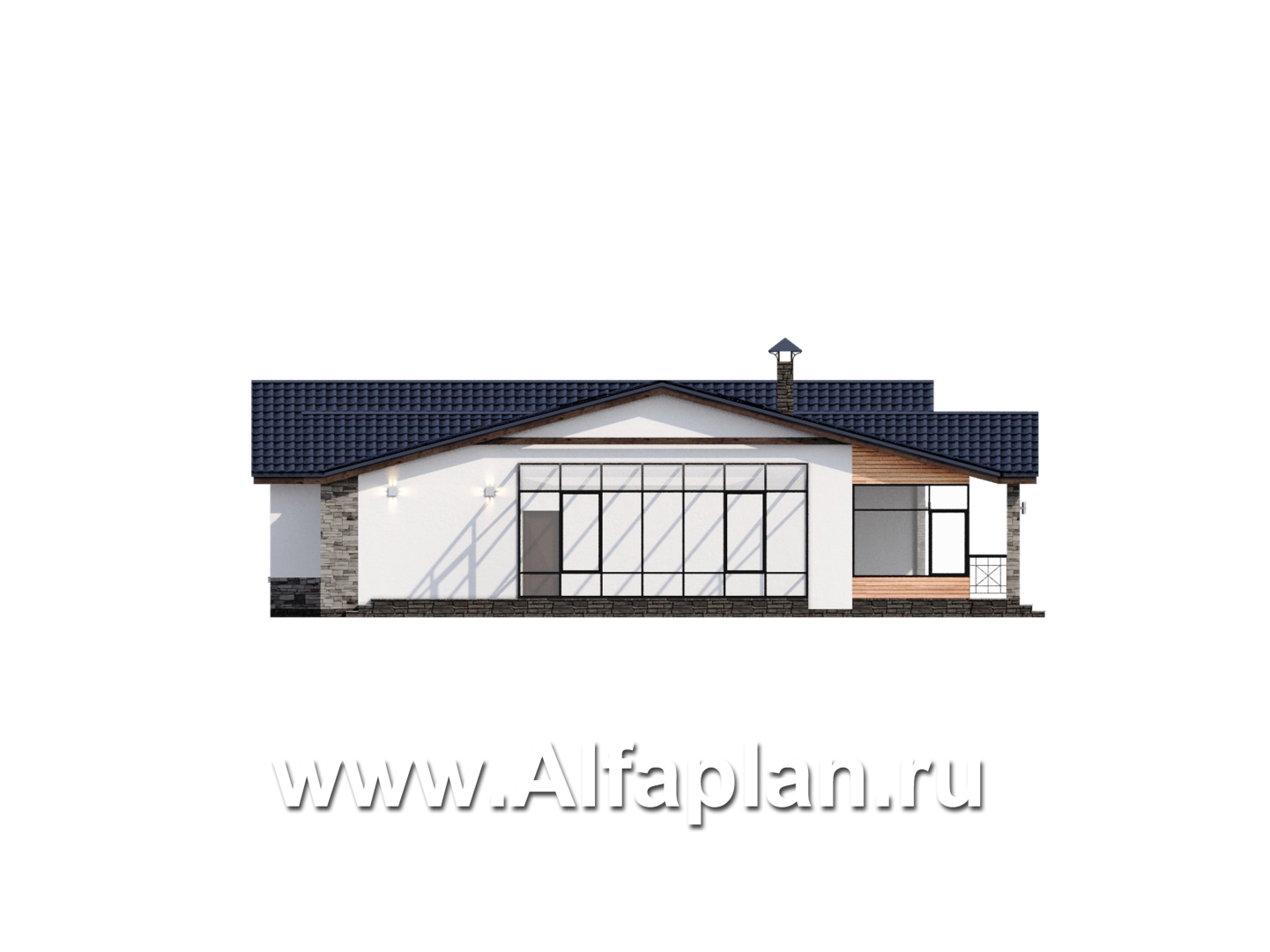 Проекты домов Альфаплан - "Альтерантива" - современный, роскошный одноэтажный дом - изображение фасада №3