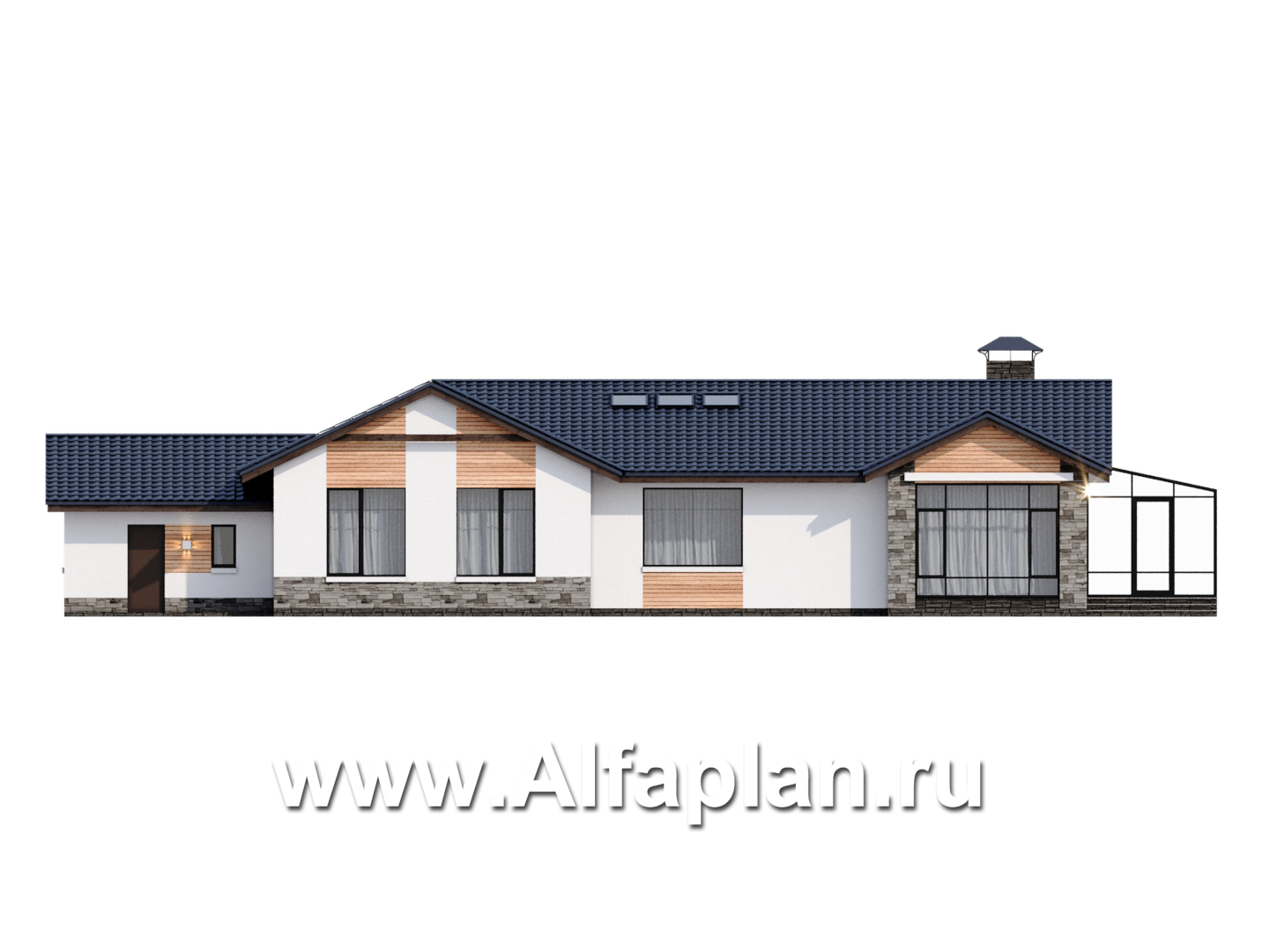 Проекты домов Альфаплан - "Альтерантива" - современный, роскошный одноэтажный дом - изображение фасада №4
