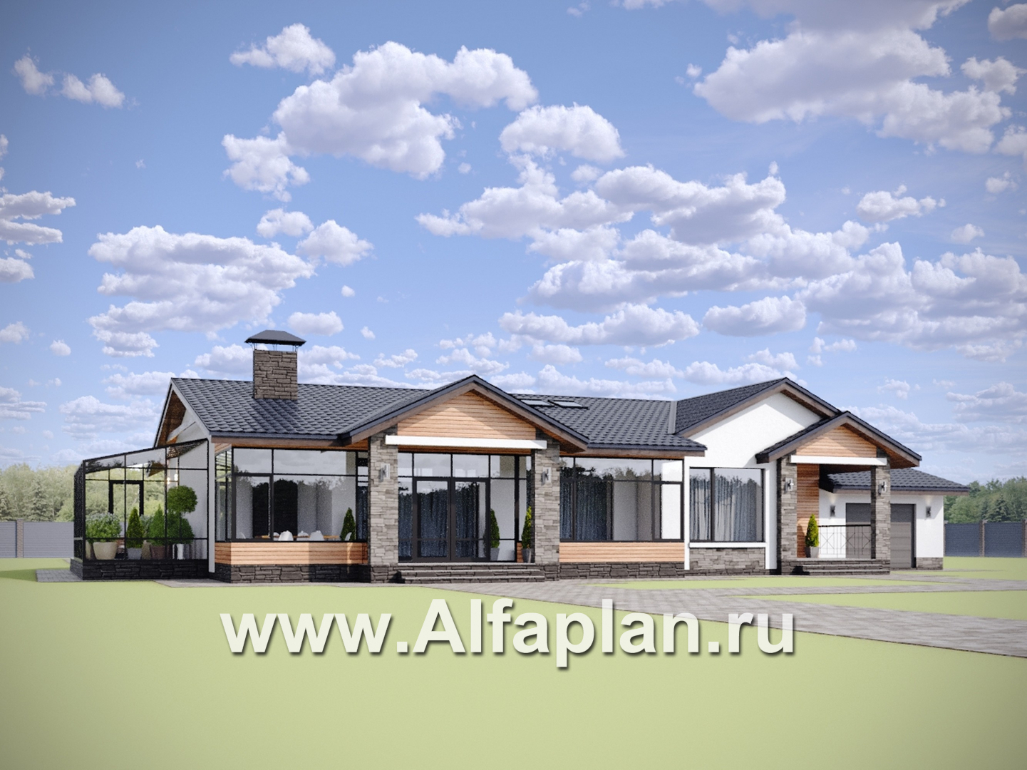 Проекты домов Альфаплан - "Альтерантива" - современный, роскошный одноэтажный дом - дополнительное изображение №1