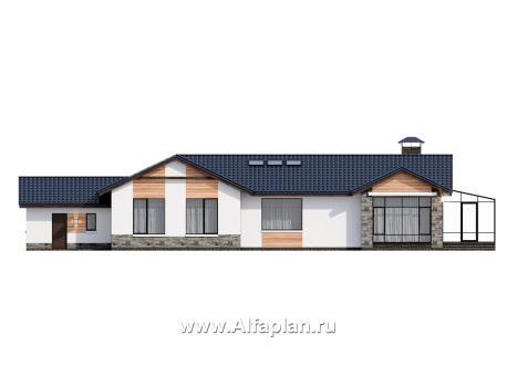 Проекты домов Альфаплан - "Альтерантива" - современный, роскошный одноэтажный дом - превью фасада №4
