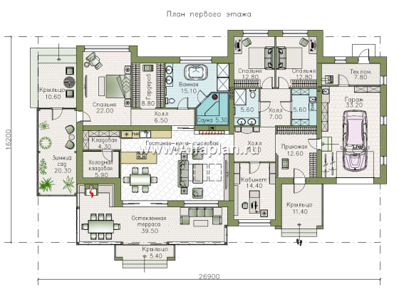 Проекты домов Альфаплан - "Альтерантива" - современный, роскошный одноэтажный дом - превью плана проекта №1