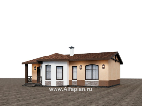 Проекты домов Альфаплан - "Сорренто" - проект одноэтажного дома, две спальни, в средиземноморском стиле - превью дополнительного изображения №1