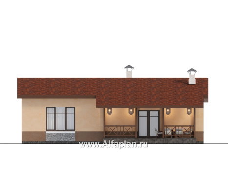Проекты домов Альфаплан - "Сорренто" - одноэтажный дом в средиземноморском стиле, три спальни - превью фасада №4