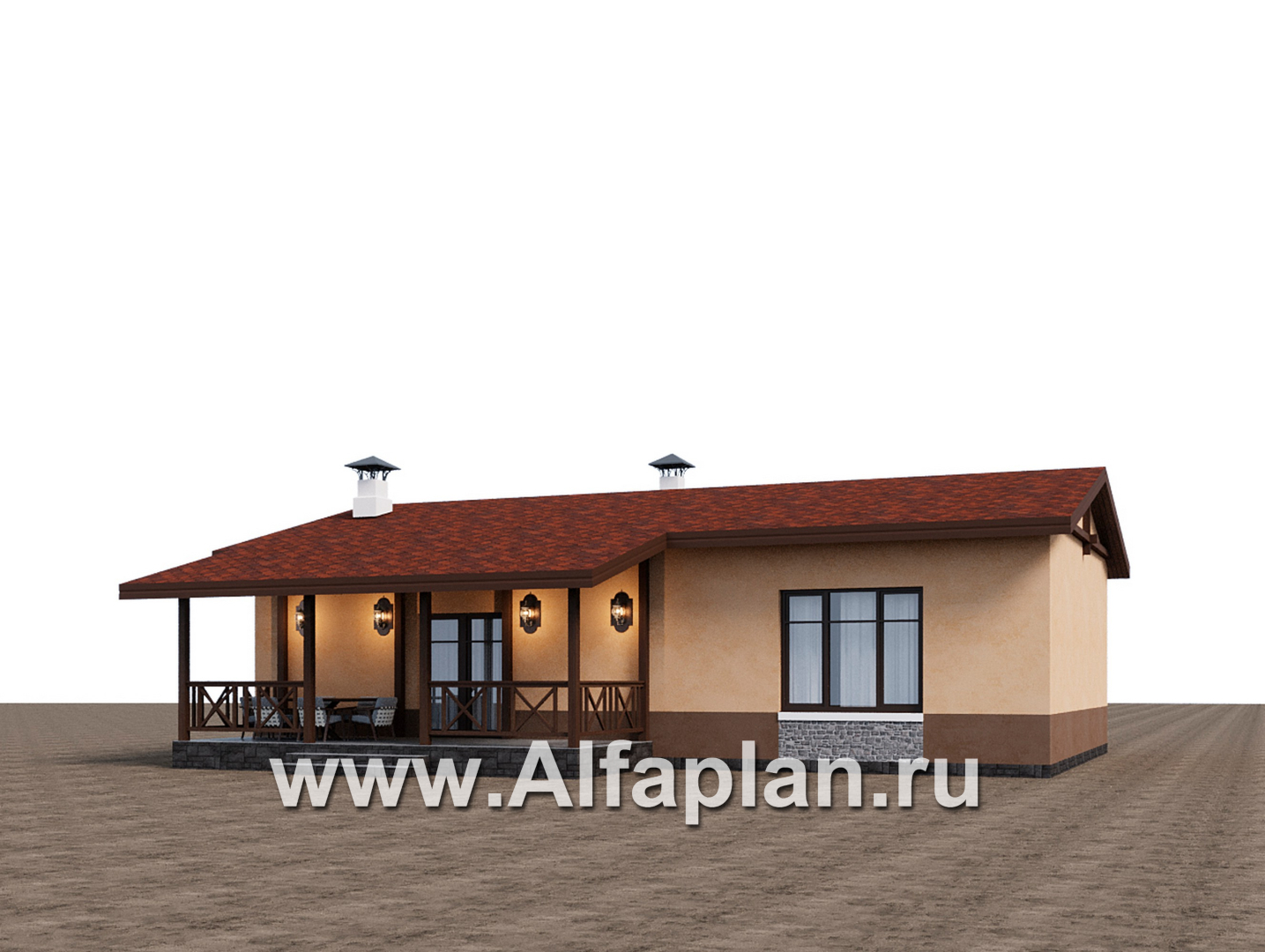 Проекты домов Альфаплан - "Сорренто" - одноэтажный дом в средиземноморском стиле, три спальни - дополнительное изображение №2
