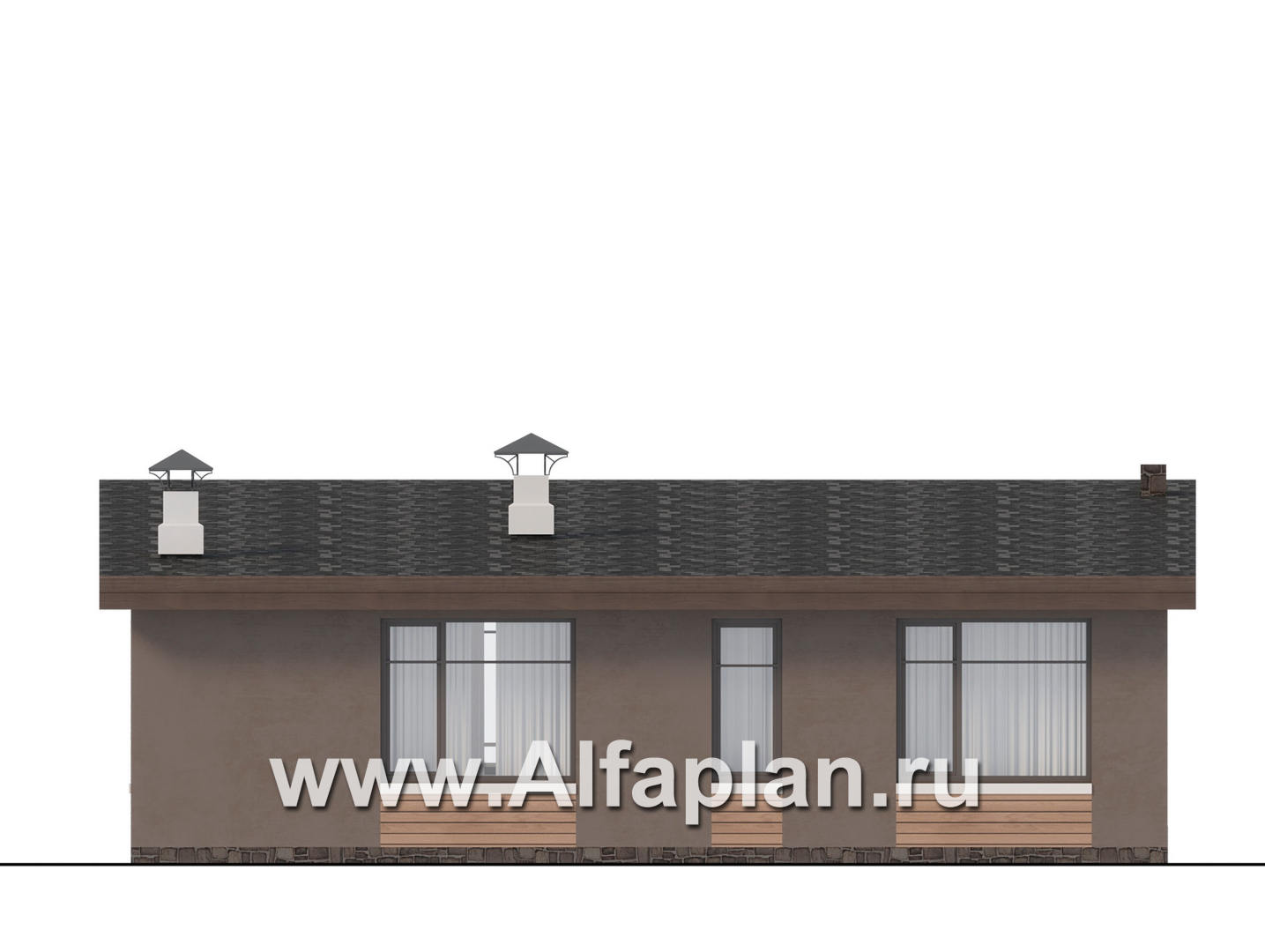 Проекты домов Альфаплан - "Талисман" - проект одноэтажного дома с террасой, с односкатной кровлей,  2 спальни - изображение фасада №4