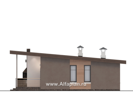 Проекты домов Альфаплан - "Талисман" - проект одноэтажного дома с террасой, с односкатной кровлей,  2 спальни - превью фасада №2