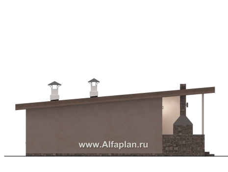 Проекты домов Альфаплан - "Талисман" - проект одноэтажного дома с террасой, с односкатной кровлей,  2 спальни - превью фасада №3