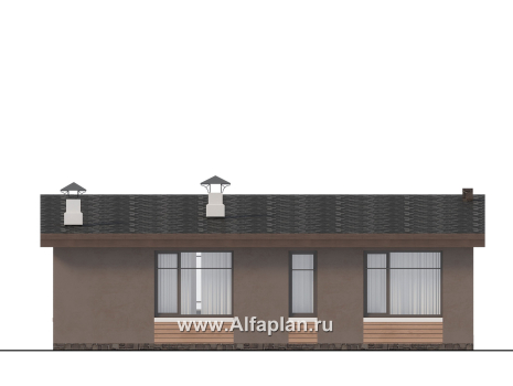 Проекты домов Альфаплан - "Талисман" - проект одноэтажного дома с террасой, с односкатной кровлей,  2 спальни - превью фасада №4