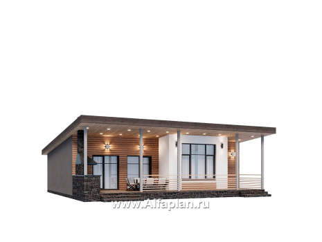 Проекты домов Альфаплан - "Талисман" - проект одноэтажного дома с террасой, с односкатной кровлей,  2 спальни - превью дополнительного изображения №1
