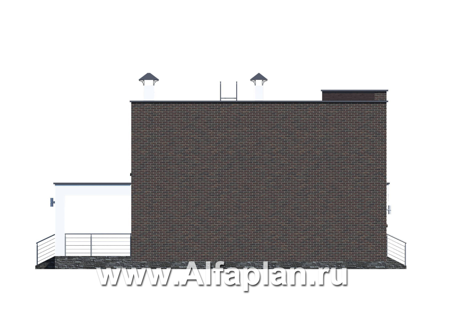 Проекты домов Альфаплан - «Эрго» - проект двухэтажного дома с плоской кровлей, терраса сзади - изображение фасада №3