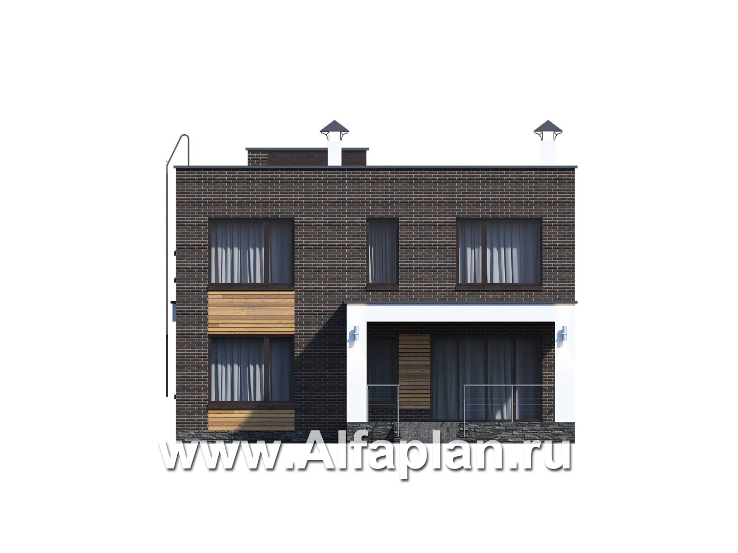 Проекты домов Альфаплан - «Эрго» - проект двухэтажного дома с плоской кровлей, терраса сзади - изображение фасада №4