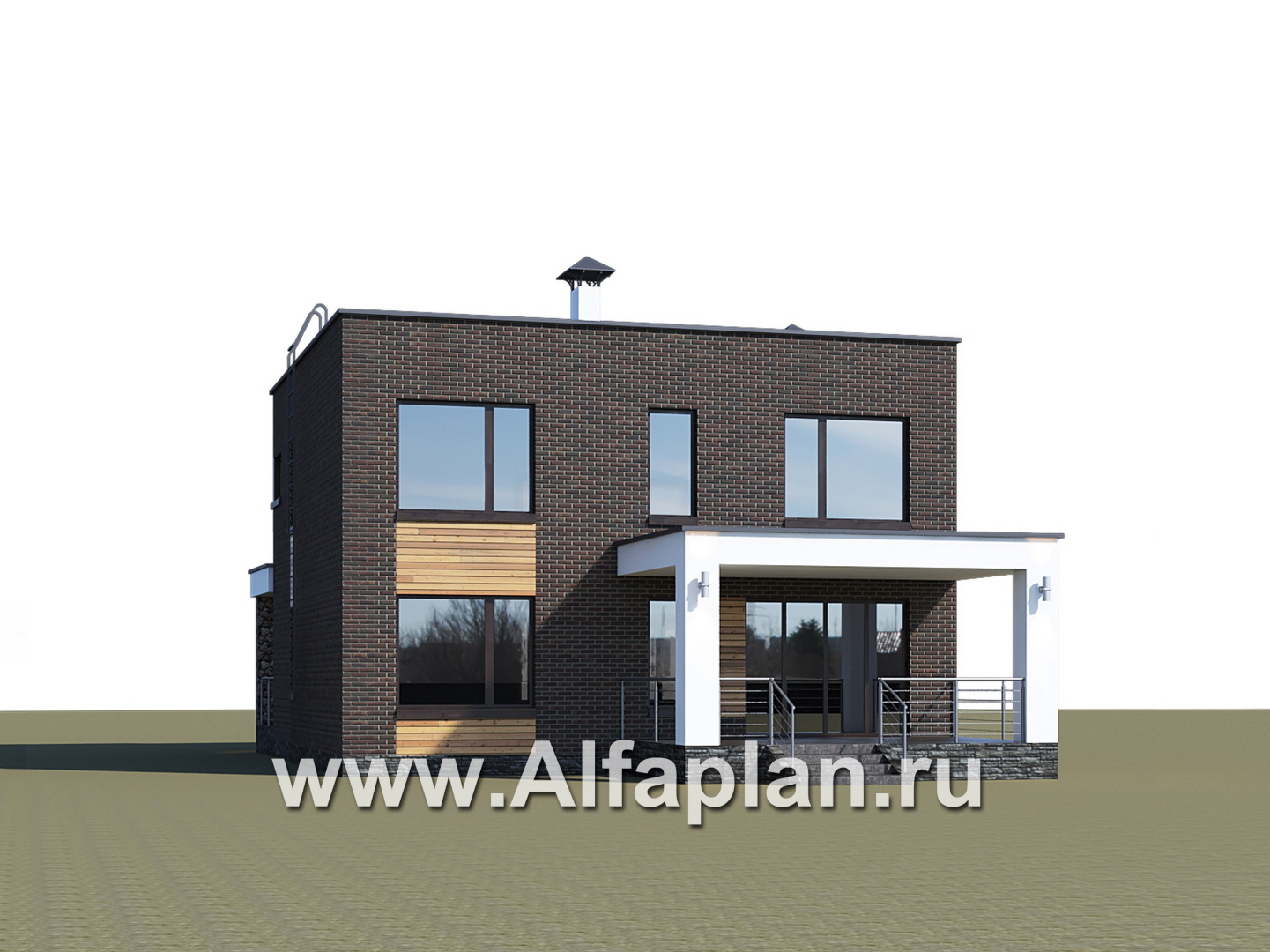 Проекты домов Альфаплан - «Эрго» - проект двухэтажного дома с плоской кровлей, терраса сзади - дополнительное изображение №2