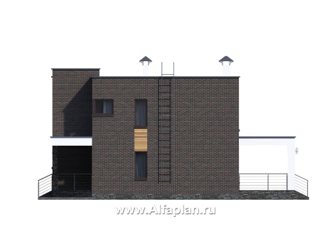 Проекты домов Альфаплан - «Эрго» - проект двухэтажного дома с плоской кровлей, терраса сзади - превью фасада №2