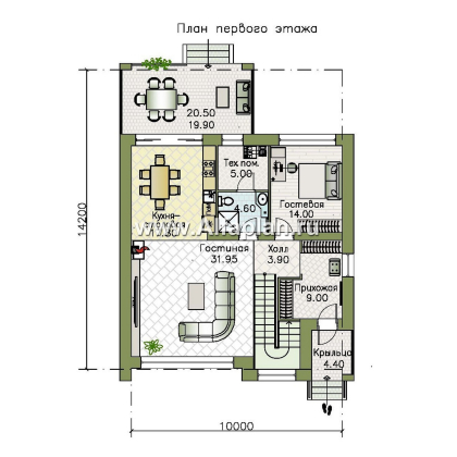 Проекты домов Альфаплан - «Эрго» - проект двухэтажного дома с плоской кровлей, терраса сзади - превью плана проекта №1