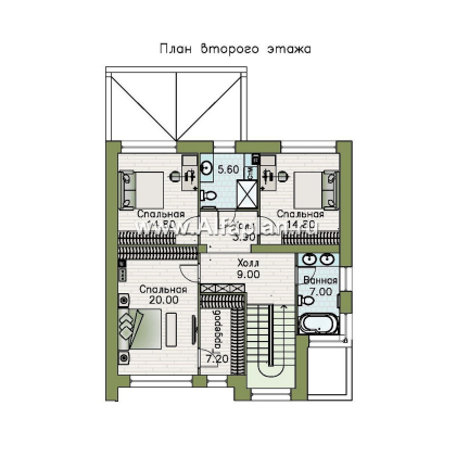 Проекты домов Альфаплан - «Эрго» - проект двухэтажного дома с плоской кровлей, терраса сзади - превью плана проекта №2
