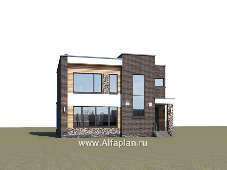 Проекты домов Альфаплан - «Эрго» - проект двухэтажного дома с плоской кровлей, терраса сзади - превью дополнительного изображения №1