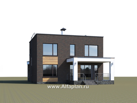 Проекты домов Альфаплан - «Эрго» - проект двухэтажного дома с плоской кровлей, терраса сзади - превью дополнительного изображения №2