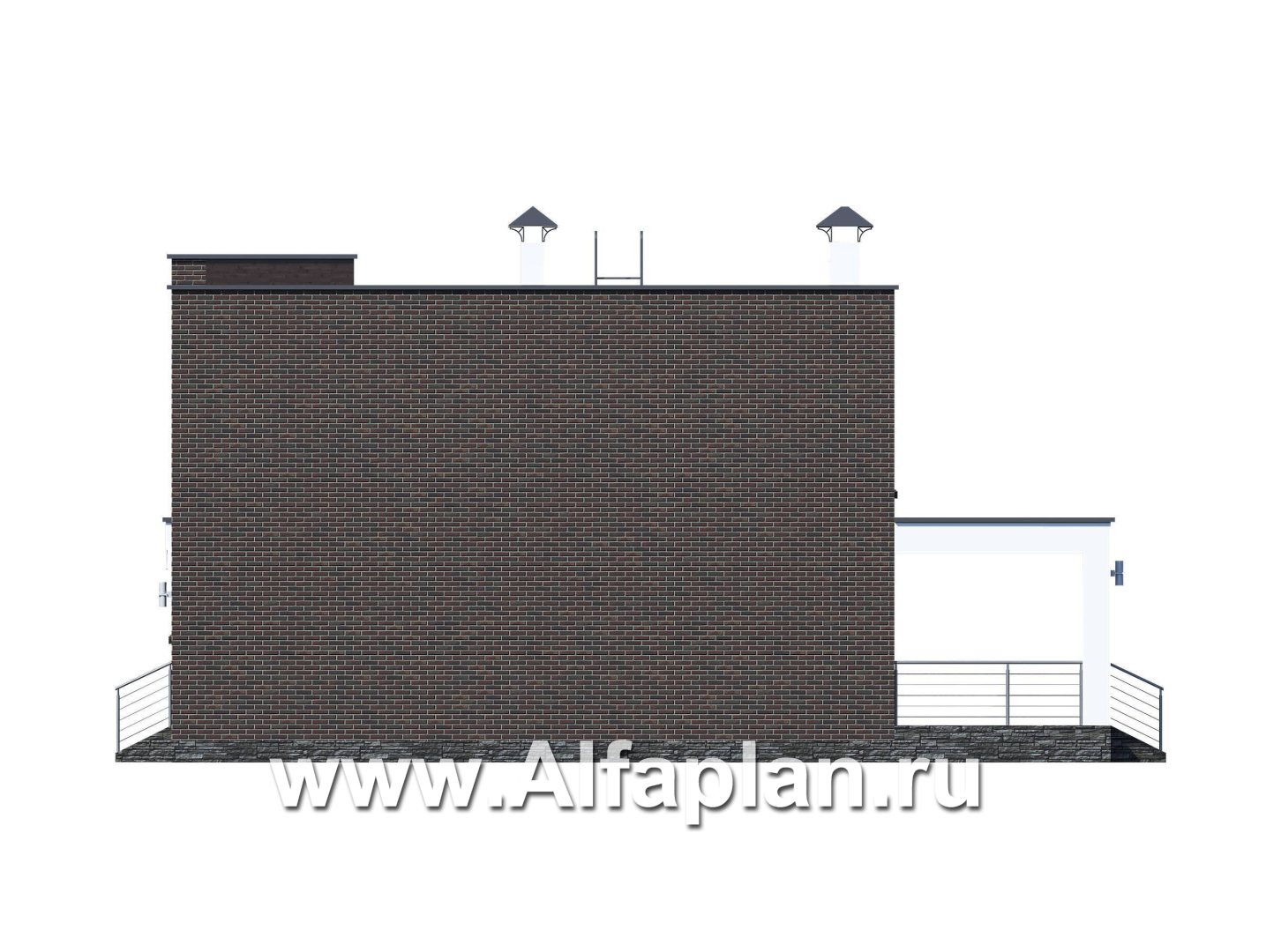 Проекты домов Альфаплан - «Эрго» - проект двухэтажного дома с плоской кровлей 10х10м, терраса сзади - изображение фасада №2