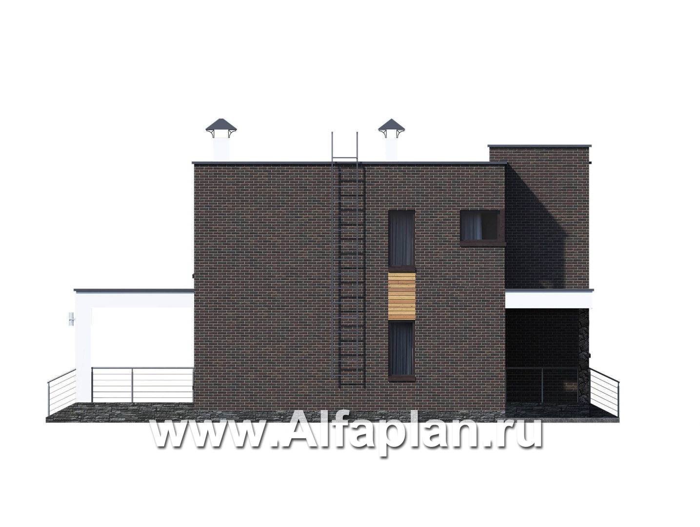 Проекты домов Альфаплан - «Эрго» - проект двухэтажного дома с плоской кровлей 10х10м, терраса сзади - изображение фасада №3