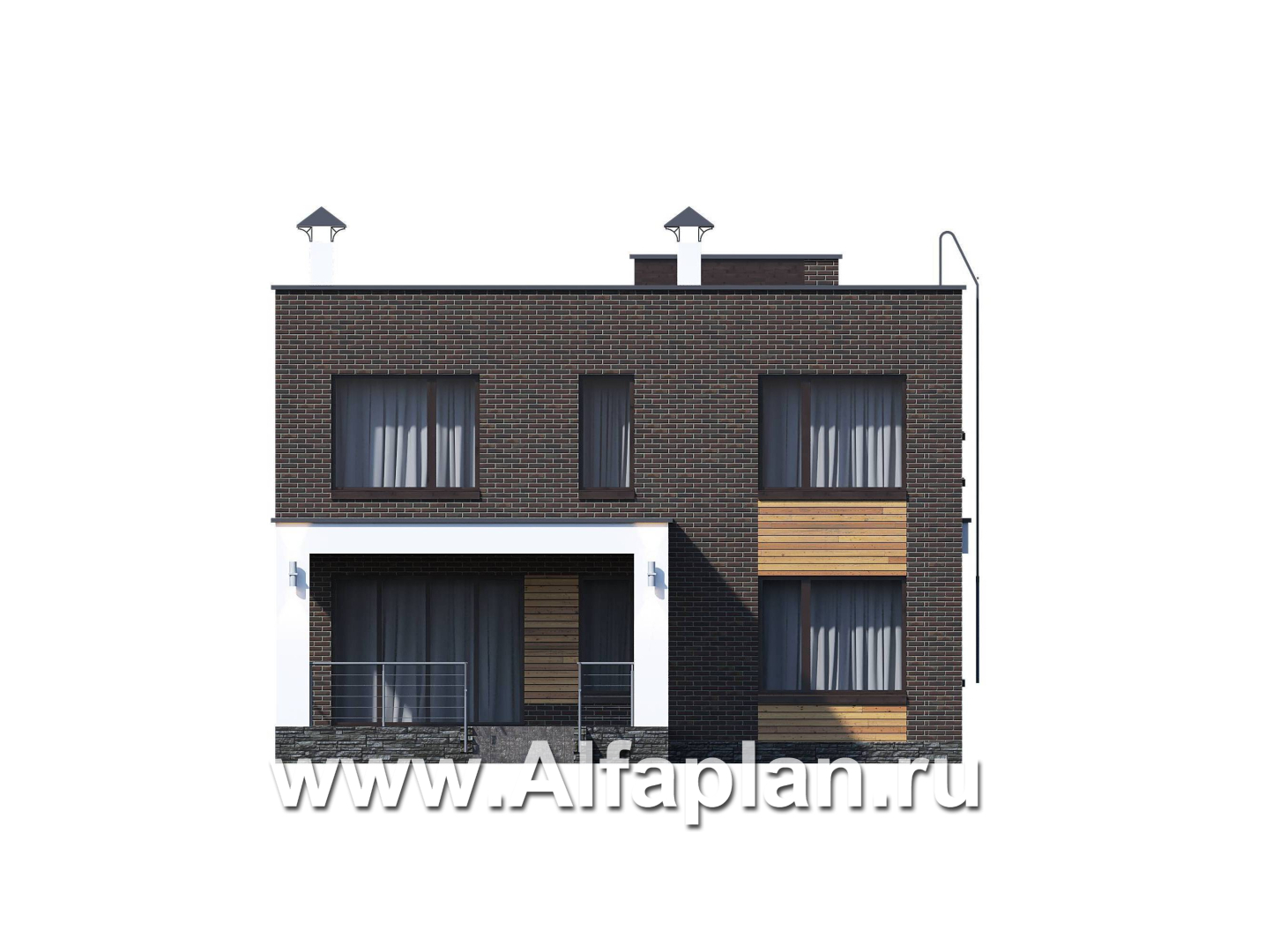 Проекты домов Альфаплан - «Эрго» - проект двухэтажного дома с плоской кровлей 10х10м, терраса сзади - изображение фасада №4