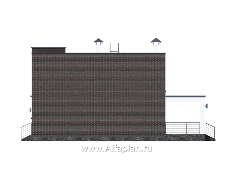 Проекты домов Альфаплан - «Эрго» - проект двухэтажного дома с плоской кровлей 10х10м, терраса сзади - превью фасада №2