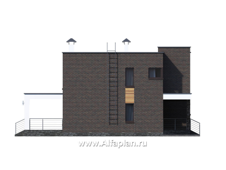 Проекты домов Альфаплан - «Эрго» - проект двухэтажного дома с плоской кровлей 10х10м, терраса сзади - превью фасада №3