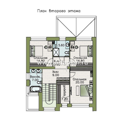 Проекты домов Альфаплан - «Эрго» - проект двухэтажного дома с плоской кровлей 10х10м, терраса сзади - превью плана проекта №2