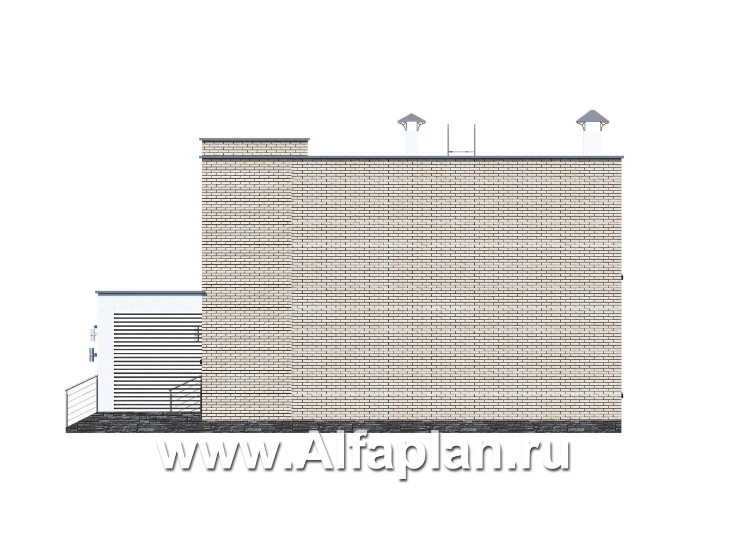 Проекты домов Альфаплан - «Эрго» - проект двухэтажного дома с плоской кровлей 10х10м, с гаражом-навесом, терраса впереди - изображение фасада №2