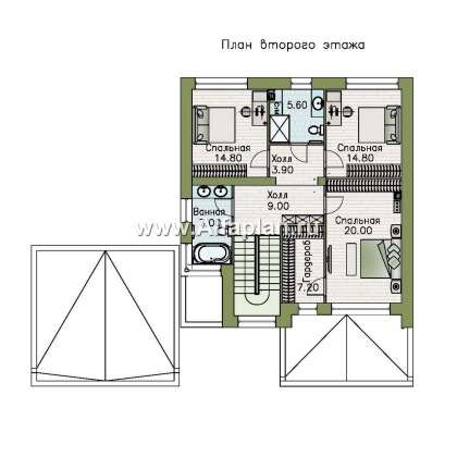 Проекты домов Альфаплан - «Эрго» - проект двухэтажного дома с плоской кровлей 10х10м, с гаражом-навесом, терраса впереди - превью плана проекта №2