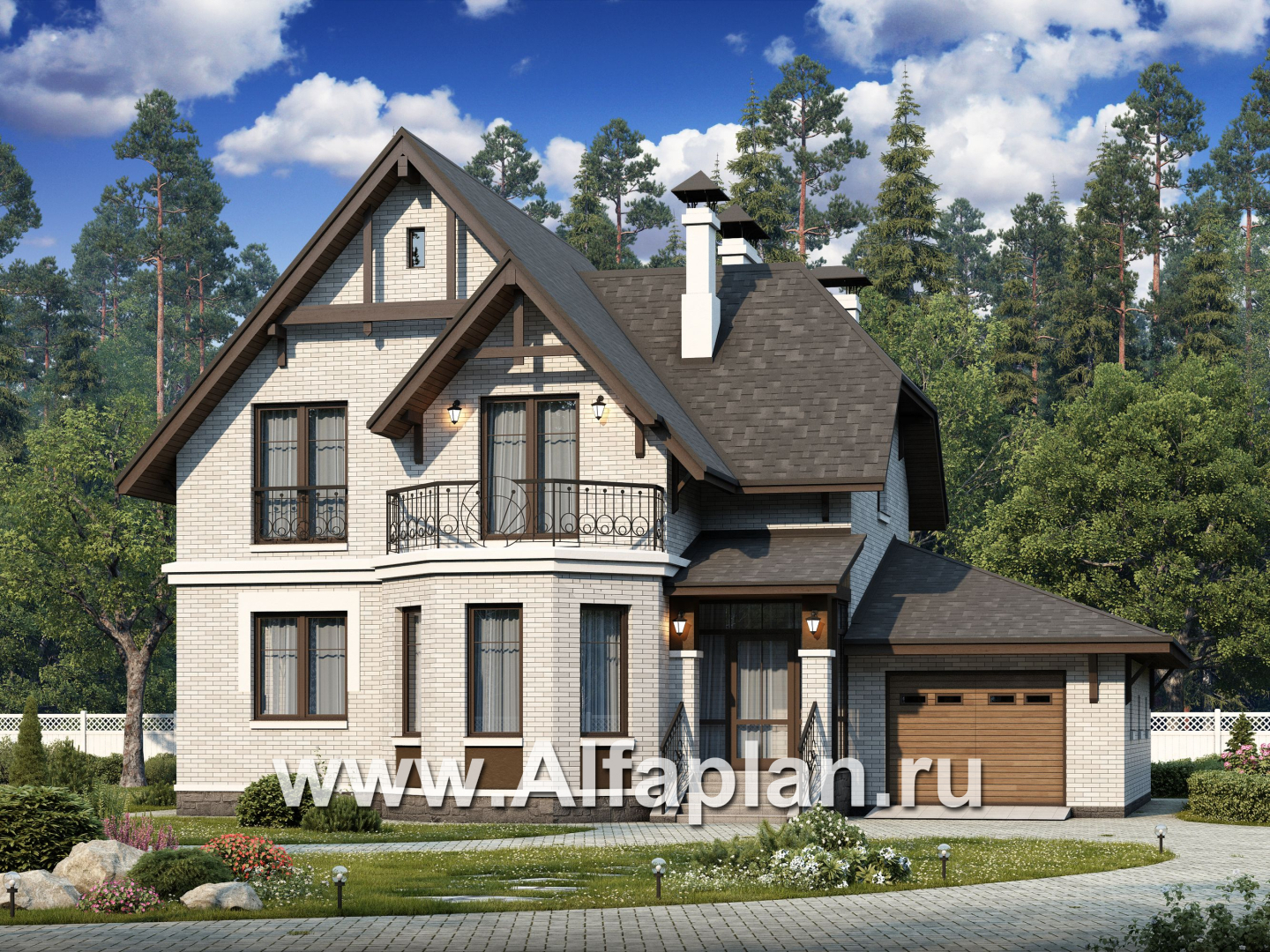 Проекты домов Альфаплан - Дом из газобетона «Шевалье» с кабинетом на 1 эт и гаражом - основное изображение