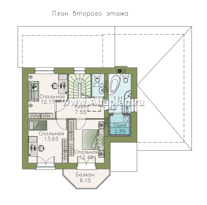Проекты домов Альфаплан - Дом из газобетона «Шевалье» с кабинетом на 1 эт и гаражом - превью плана проекта №2