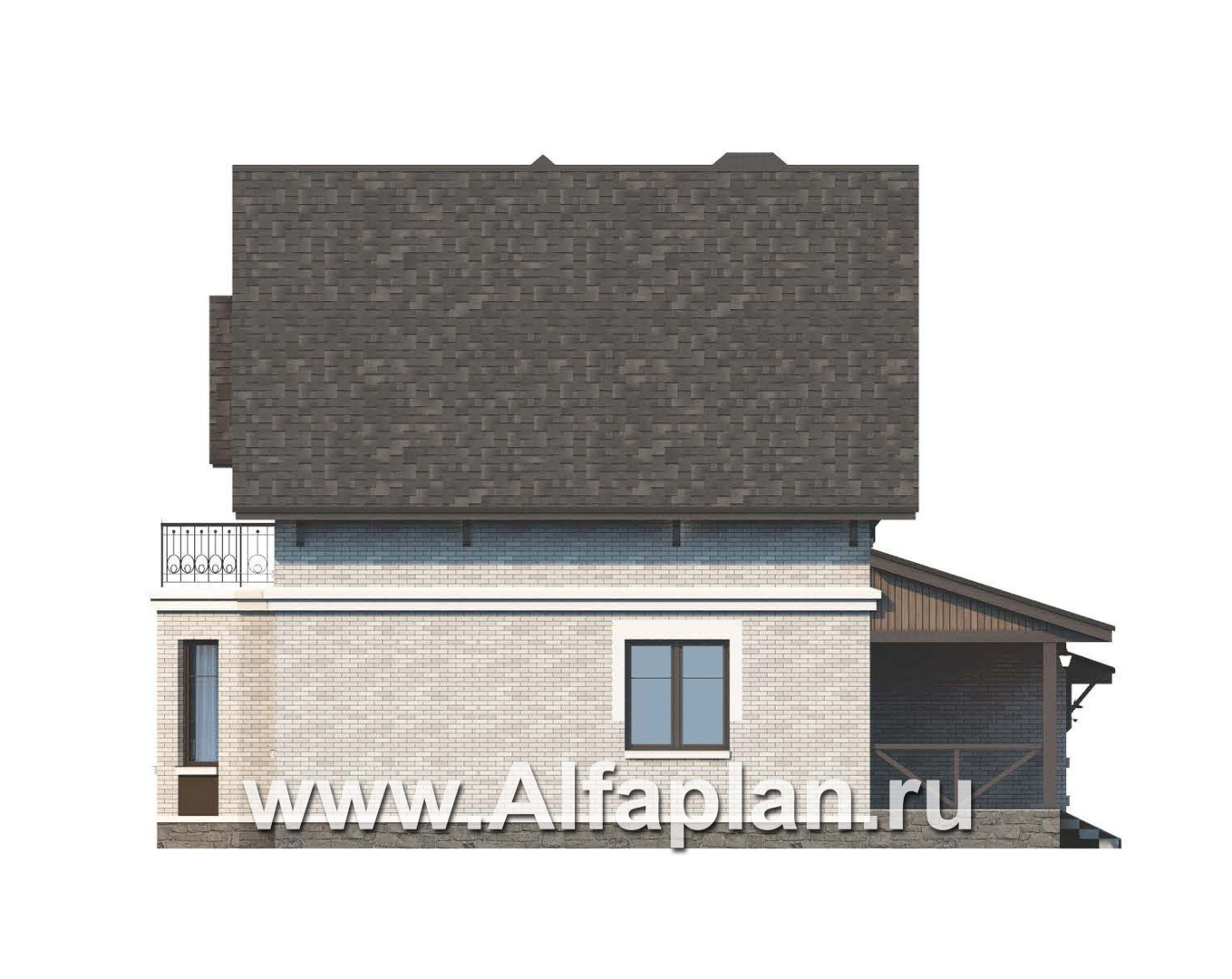 Проекты домов Альфаплан - Дом из газобетона «Шевалье» с кабинетом на 1 эт и гаражом - изображение фасада №3
