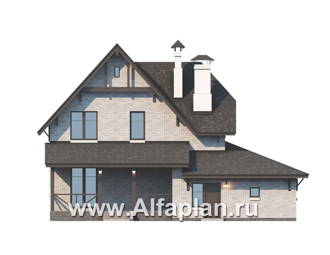 Проекты домов Альфаплан - Дом из газобетона «Шевалье» с кабинетом на 1 эт и гаражом - изображение фасада №4