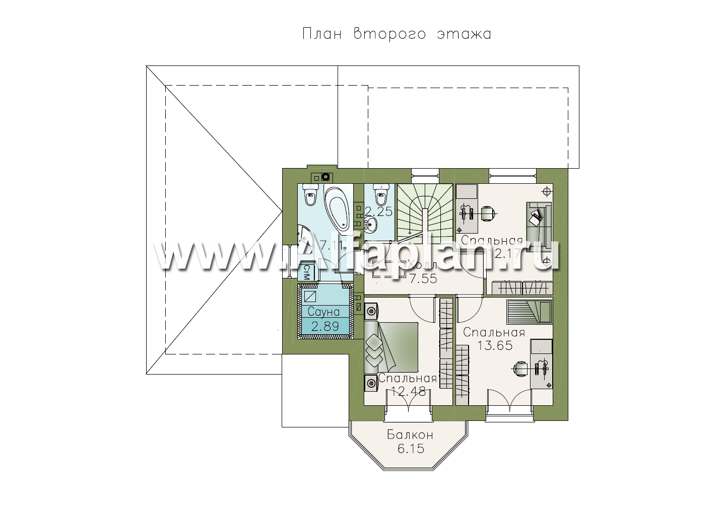 Проекты домов Альфаплан - Дом из газобетона «Шевалье» с кабинетом на 1 эт и гаражом - план проекта №2