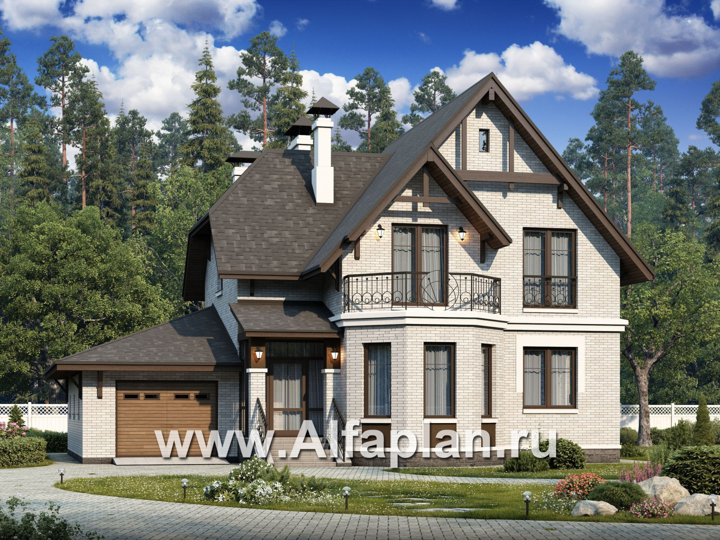 Проекты домов Альфаплан - Дом из газобетона «Шевалье» с кабинетом на 1 эт и гаражом - основное изображение