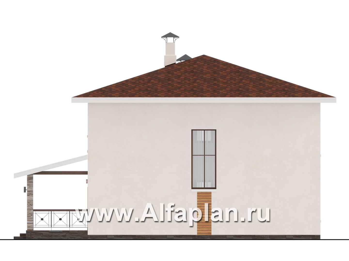 Проекты домов Альфаплан - "Остров сокровищ" - проект простого экономичного дома из газобетона, терраса с главного фасада - изображение фасада №2