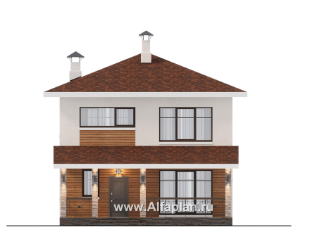 Проекты домов Альфаплан - "Остров сокровищ" - проект простого экономичного дома из газобетона, терраса с главного фасада - превью фасада №1