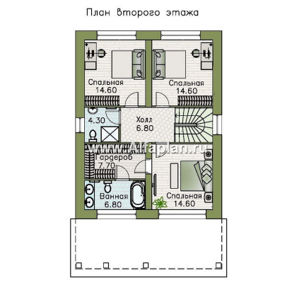 «Остров сокровищ» - проект простого двухэтажного дома из газобетона, терраса с главного фасада - превью план дома