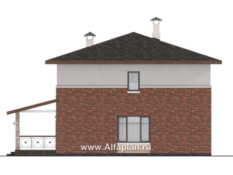 Проекты домов Альфаплан - "Остров сокровищ" - проект комфортного, простого дома из газобетона, с террасой со стороны главного фасада - превью фасада №2