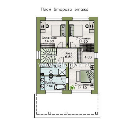 «Остров сокровищ» - проект простого дома из газобетона, с террасой со стороны главного фасада - превью план дома