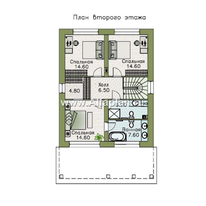 «Остров сокровищ» - проект простого дома из газобетона, с террасой со стороны главного фасада - превью план дома