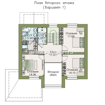 «Регата» - красивый проект дома с мансардой, планировка с мастер спальней, двусветная столовая - превью план дома