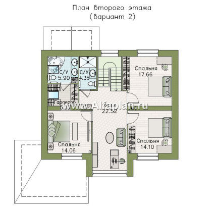 «Регата» - красивый проект дома с мансардой, планировка с мастер спальней, двусветная столовая - превью план дома