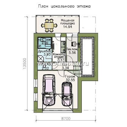 «Экспрофессо» - проект трехэтажного дома, гараж и сауна в цокольном этаже, для узкого участка - превью план дома