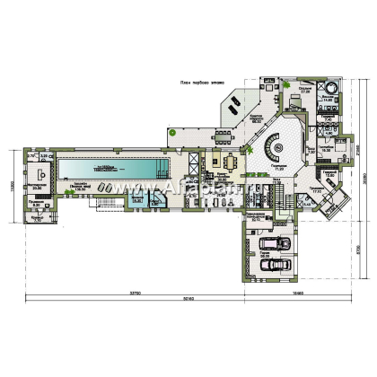 «Шахерезада» - проект двухэтажной роскошной виллы, со вторым светом гостиной, с бассейном и с гаражом - превью план дома