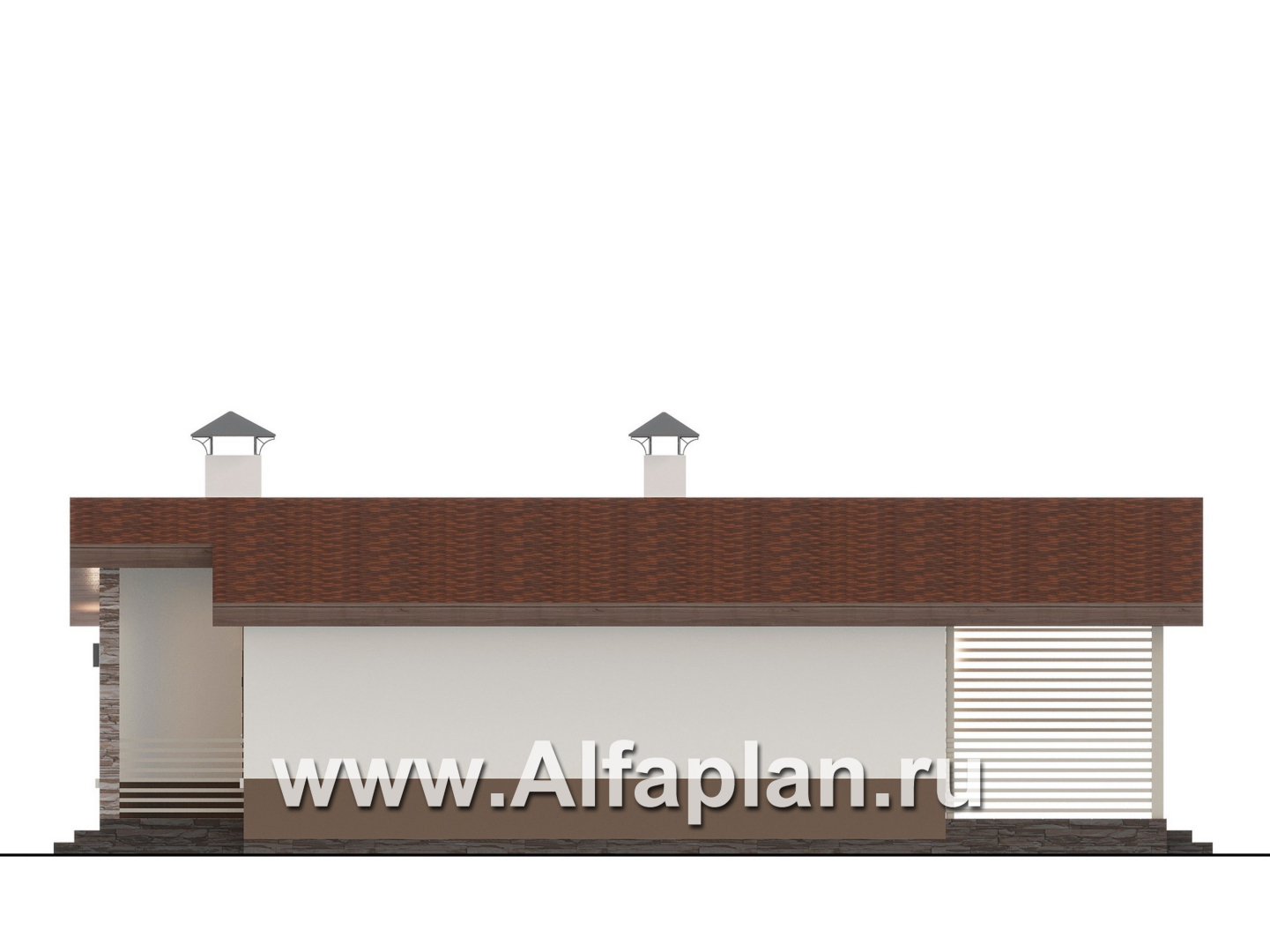 Проекты домов Альфаплан - "Отрадное" - одноэтажный дом с тремя спальнями и двускатной крышей - изображение фасада №2