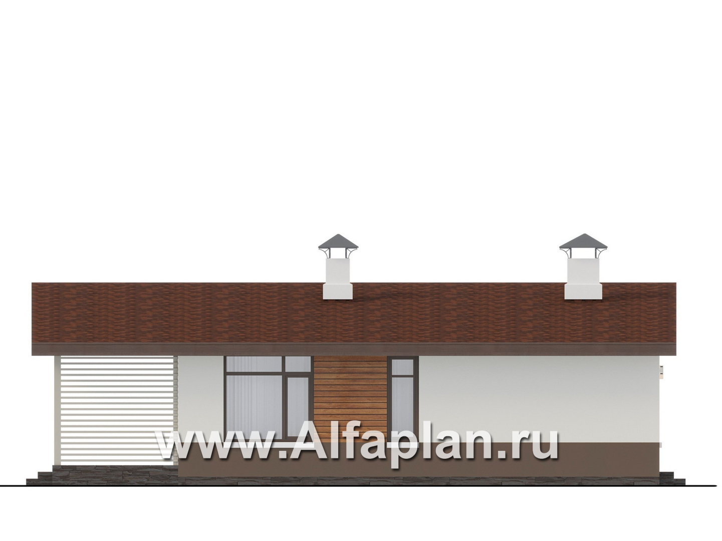 Проекты домов Альфаплан - "Отрадное" - одноэтажный дом с тремя спальнями и двускатной крышей - изображение фасада №3